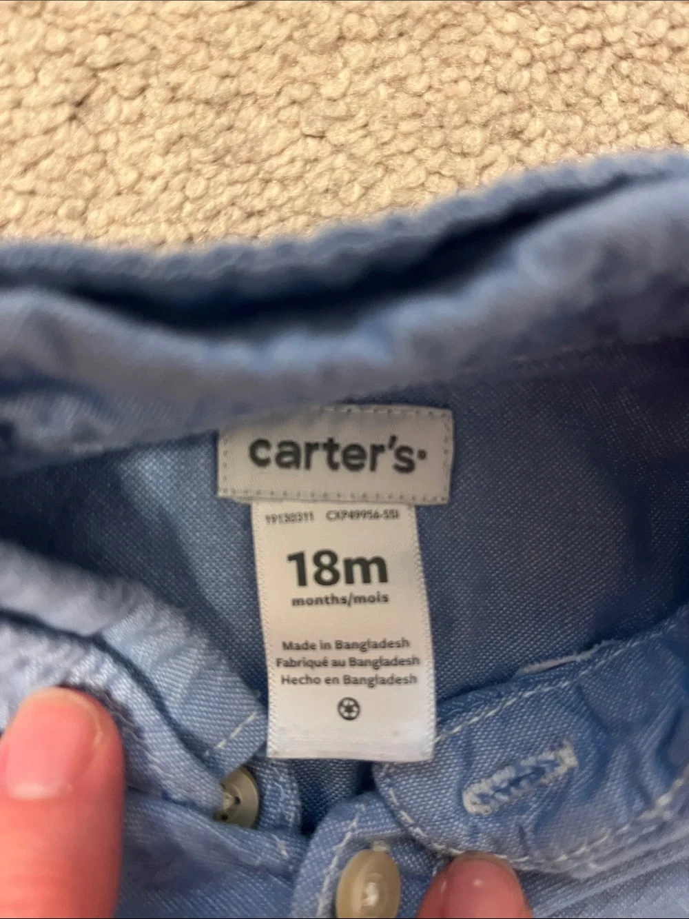 Carter's Blue Long-Sleeve Button Bodysuit Shirt